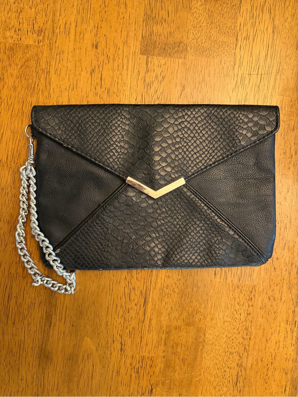 Express Black Envelope Clutch with Silver Chain